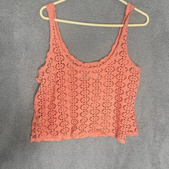Free people beach womens crotchet crop tank peach beach coastal summer Large - Picture 3 of 10